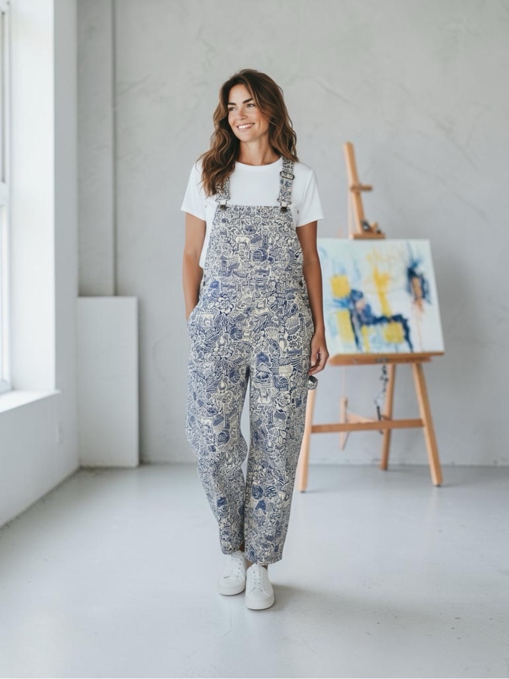 Duluth Trading Co Blue Floral-Patterned Women's Overalls large